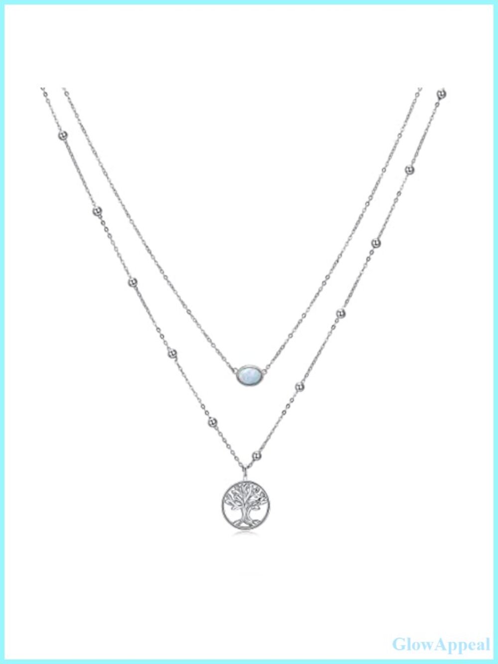 Sterling Silver Tree of Life Layered Necklace Created Opal Pendant